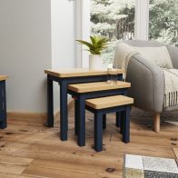 See more information about the Westbridge Light Oak & Blue Nest Of 3 Tables